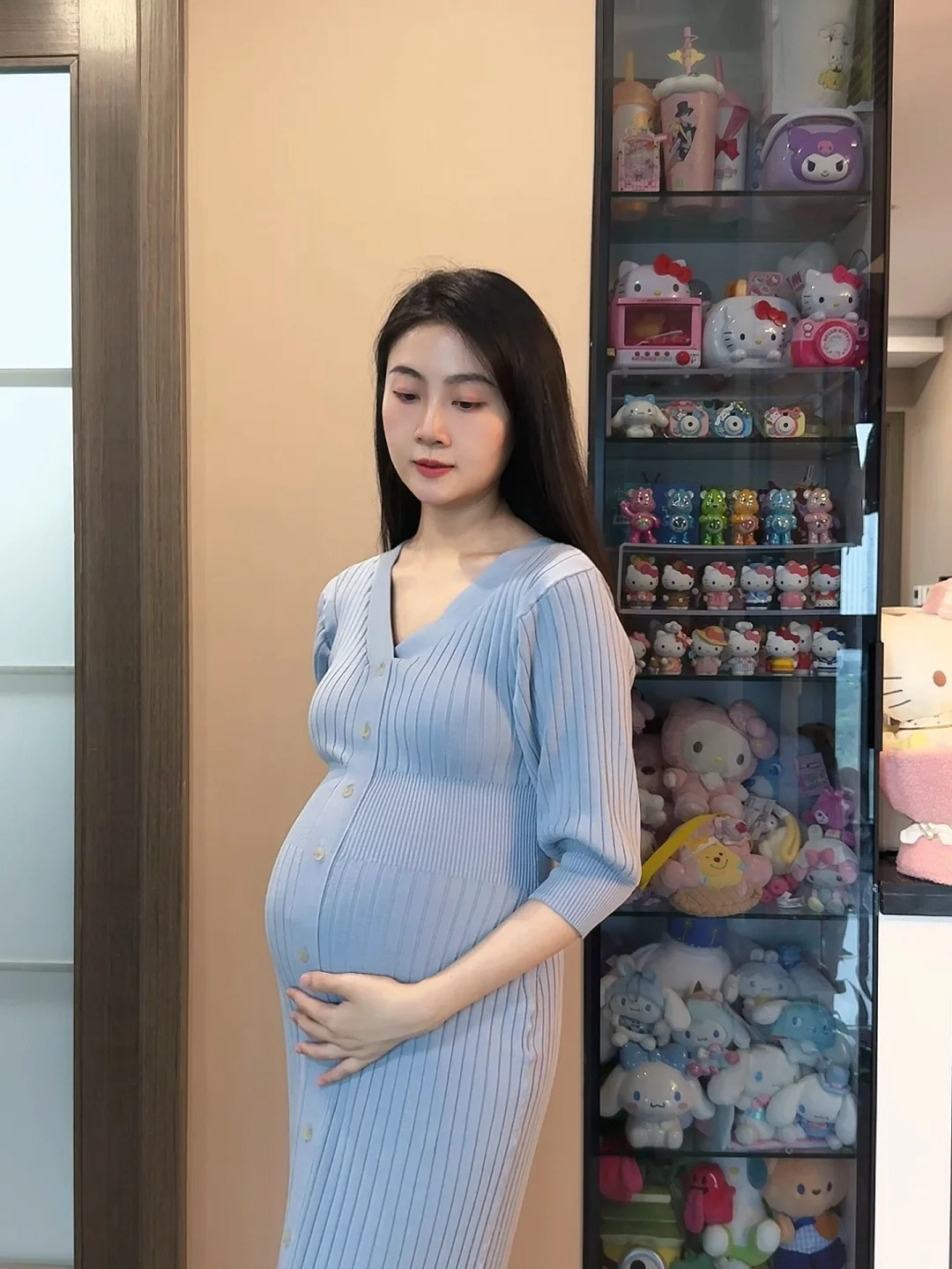 孕36周穿搭 snidel蓝色战袍 日系人妻感拉满