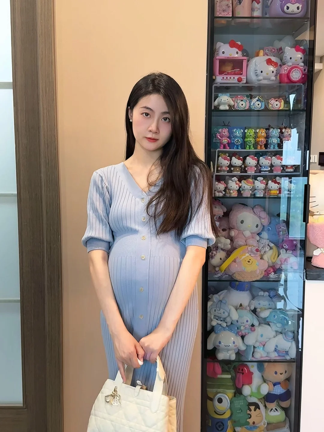 孕36周穿搭 snidel蓝色战袍 日系人妻感拉满