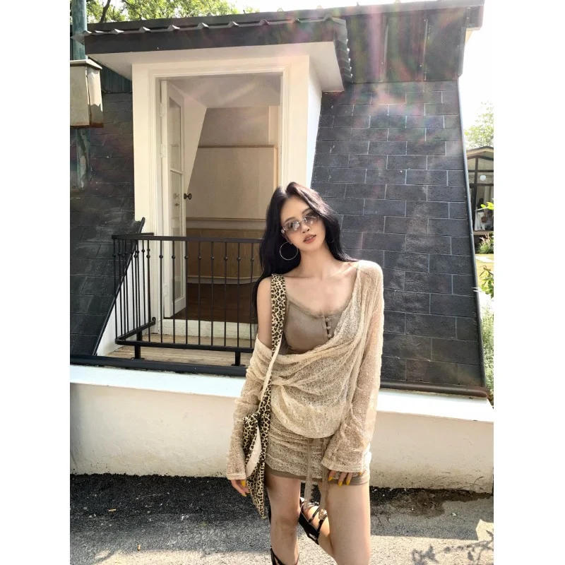 美式辣妹风设计感假两件连衣裙女装夏季收腰