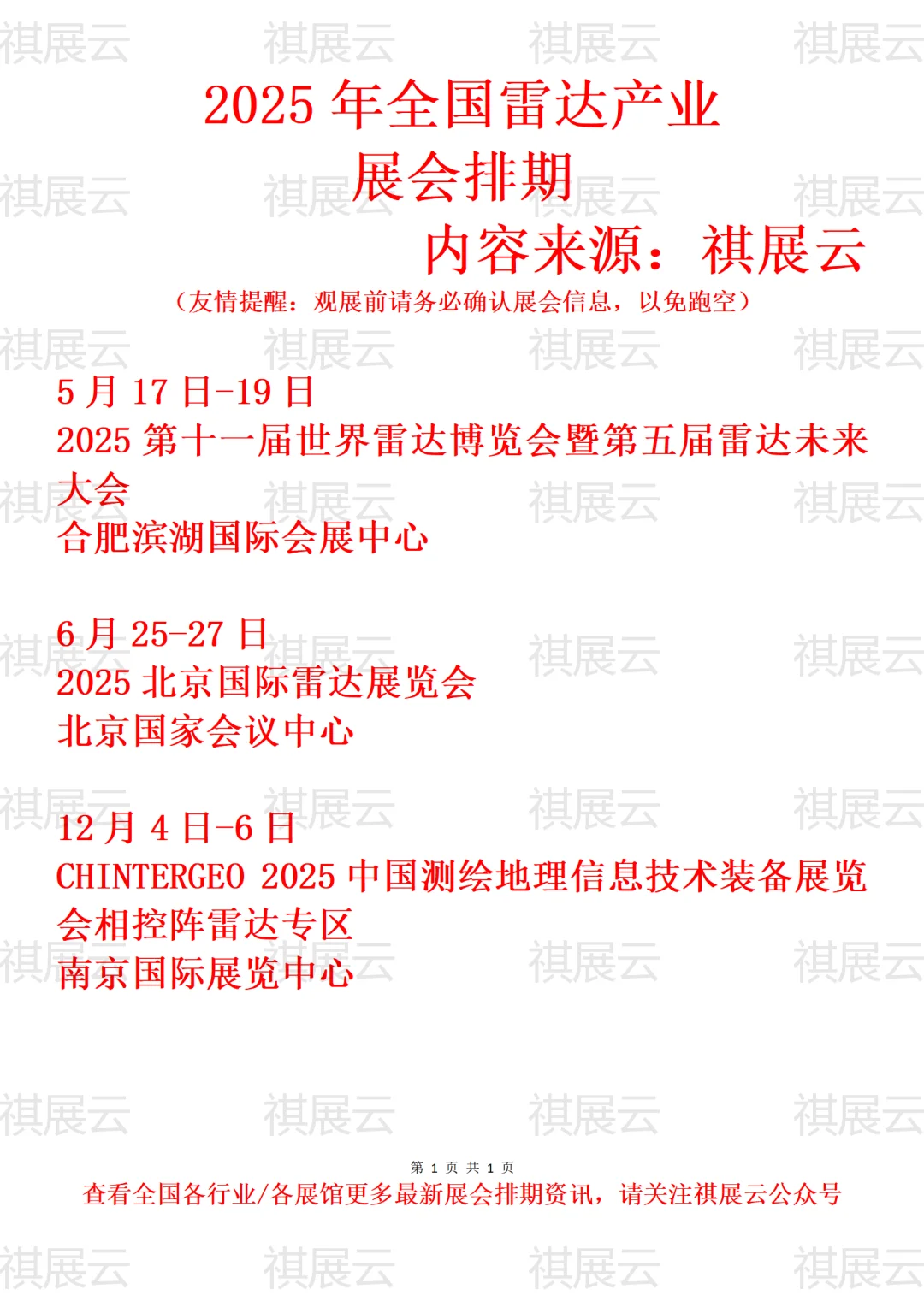 2025年全国雷达/相控阵雷达产业展会排期