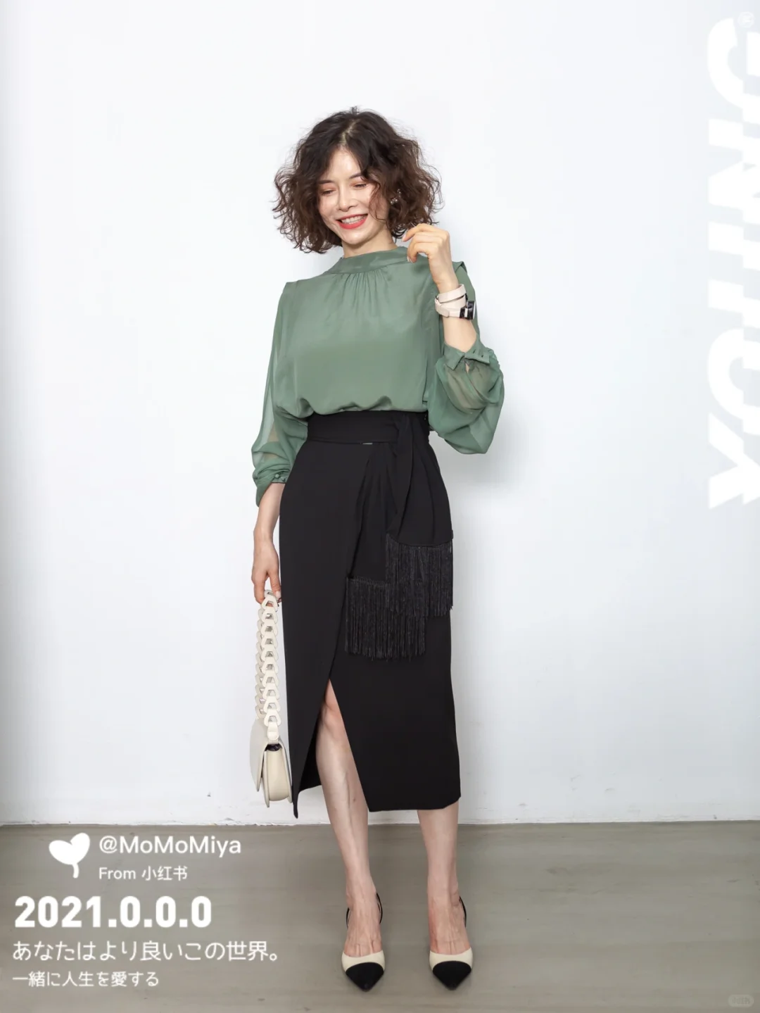 通勤穿搭·灰绿色真丝上衣3套Look优雅知性