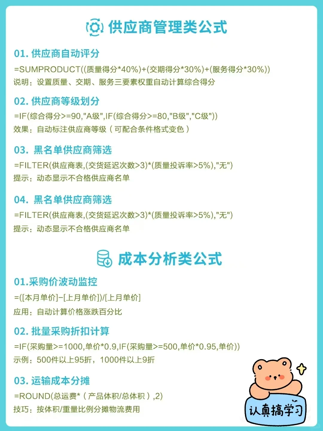 采购会用到的一些救命公式！！