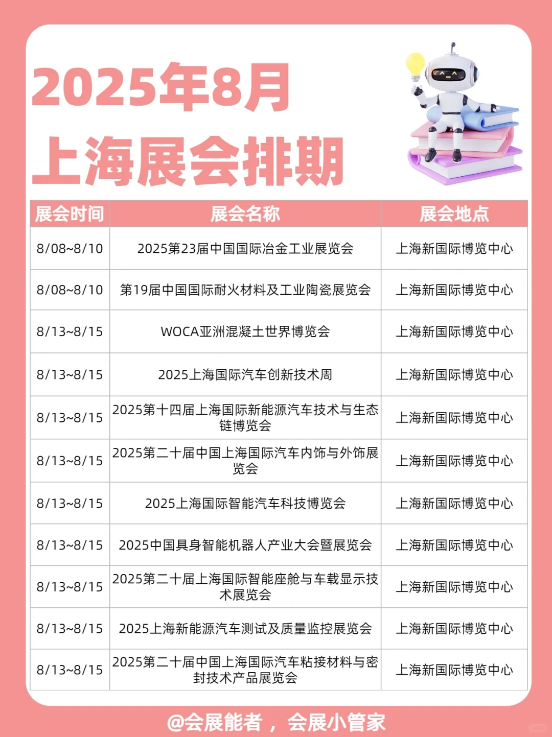 8月上海展会排期来啦！