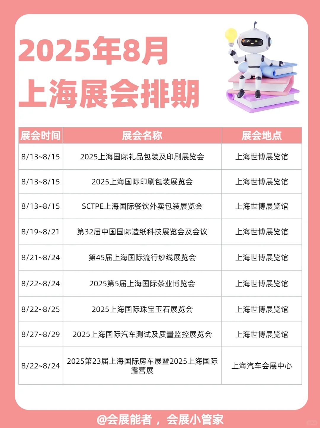 8月上海展会排期来啦！