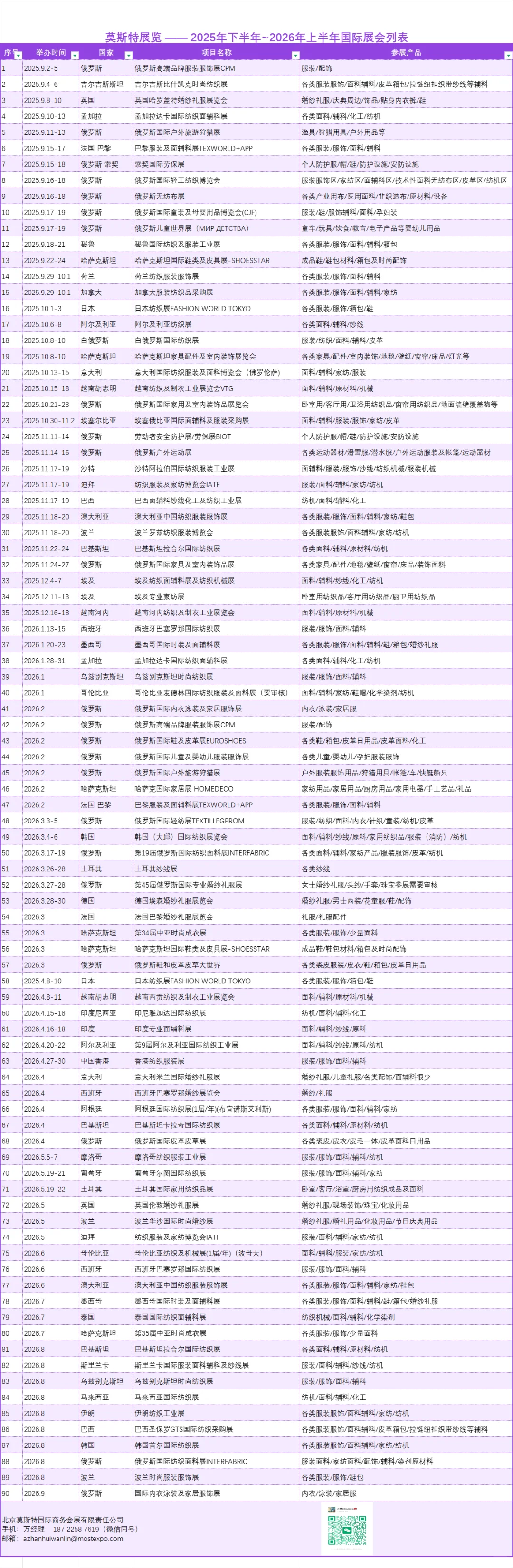 北京莫斯特25下半年——26年上半年展会列表
