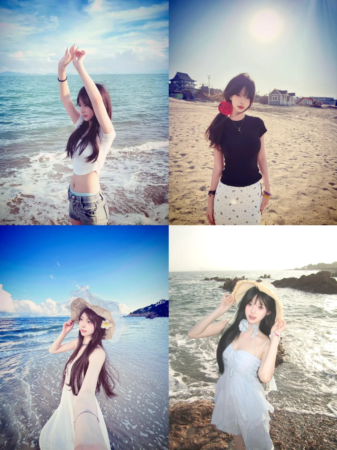 存一些古早感海边拍照姿势?