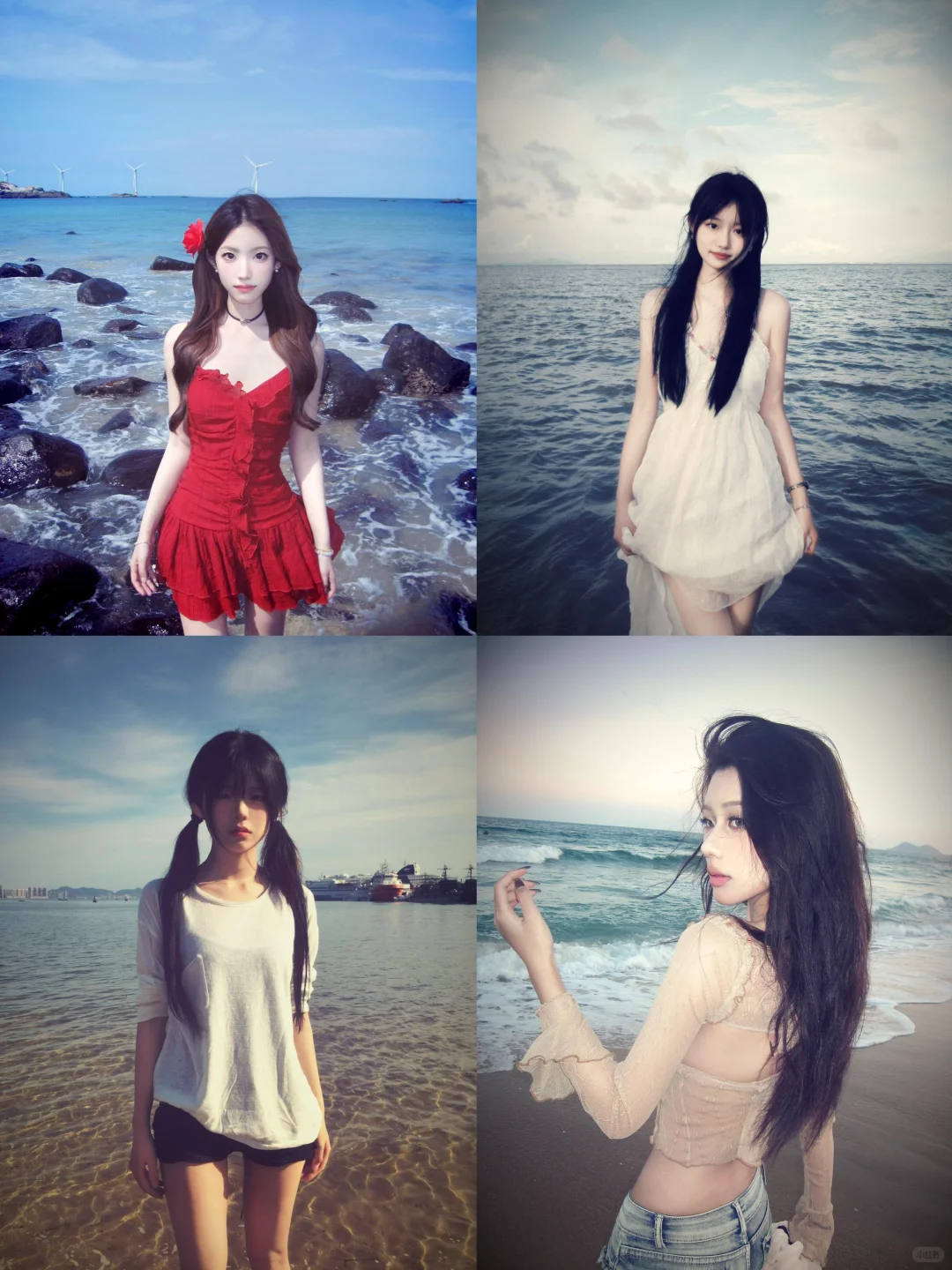 存一些古早感海边拍照姿势?