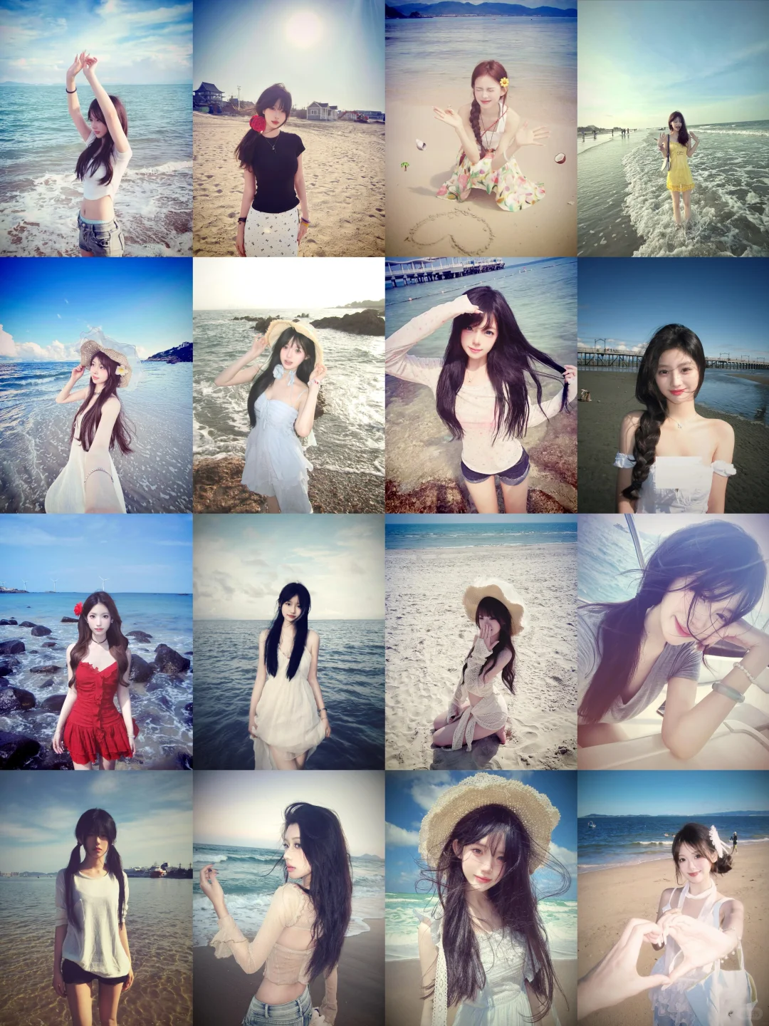 存一些古早感海边拍照姿势?