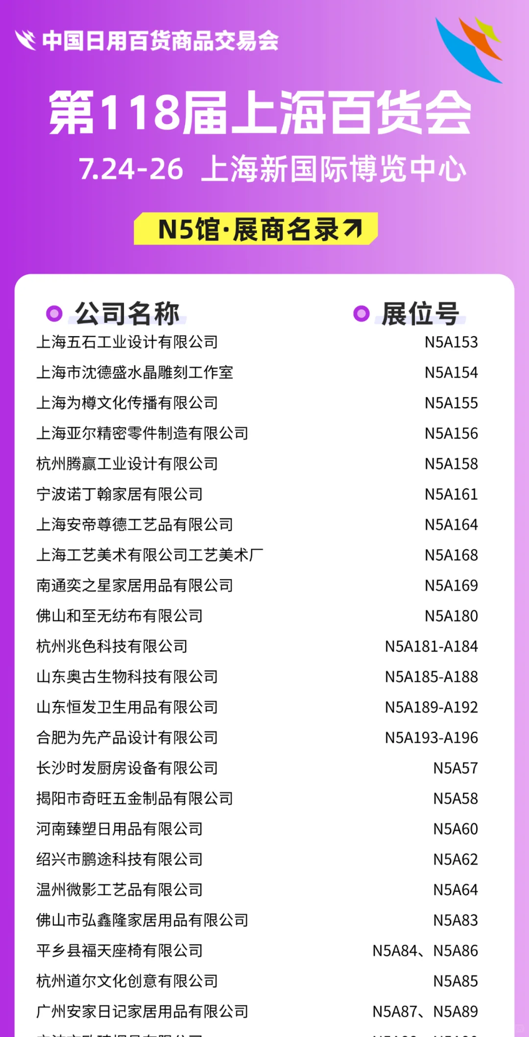 上海百货会N馆【展商名单+展位图】公布