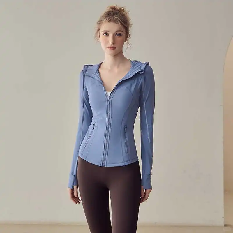 宋站连帽瑜伽服外套女春秋长袖拉链健身衣骑