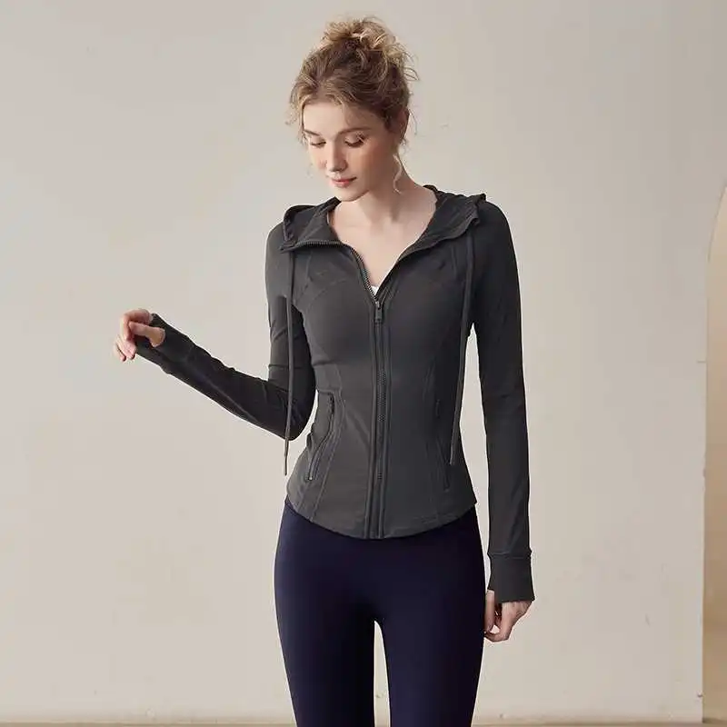 宋站连帽瑜伽服外套女春秋长袖拉链健身衣骑