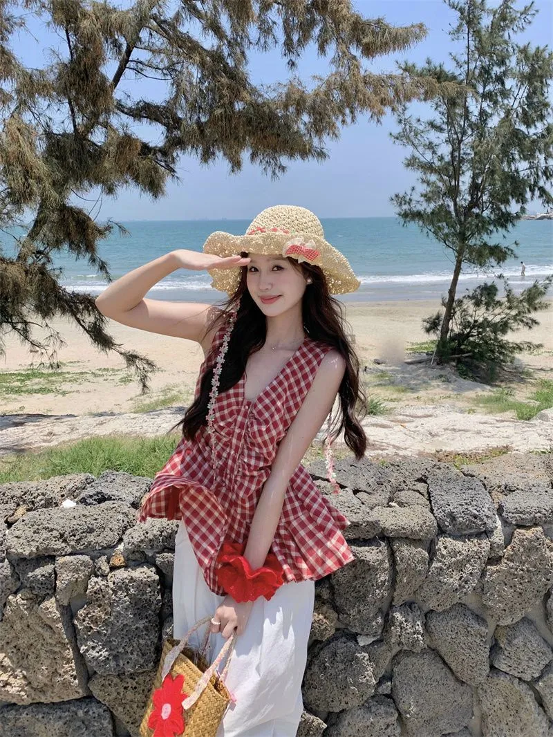 氧气明媚感穿搭❗❗红色格子巨显白