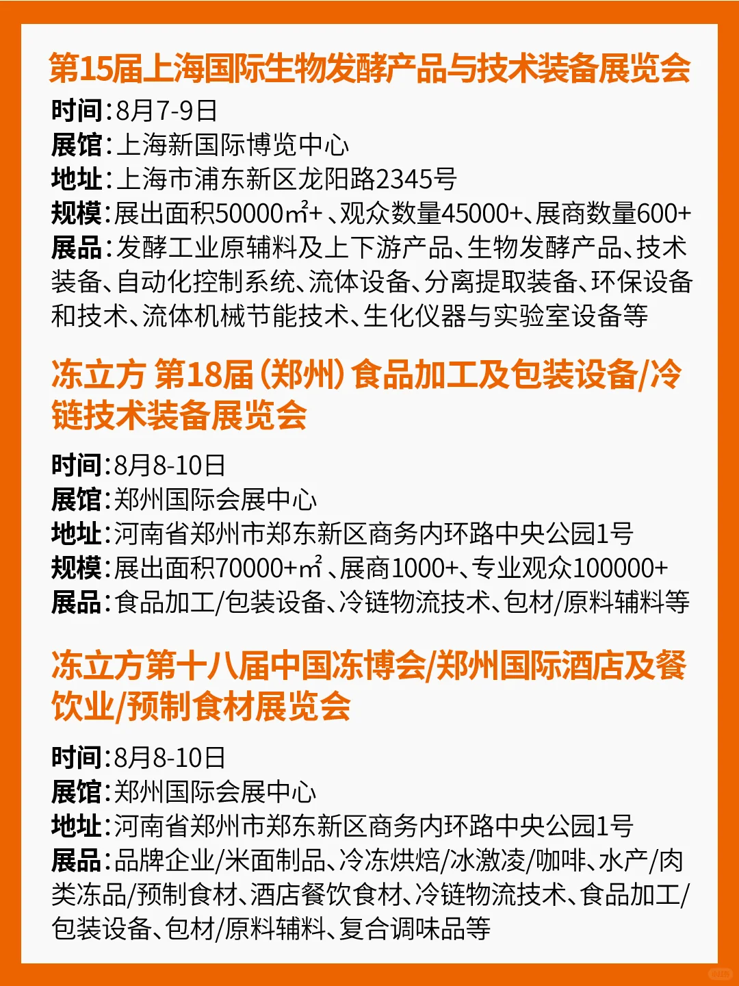 2025年8月食品展会汇总！