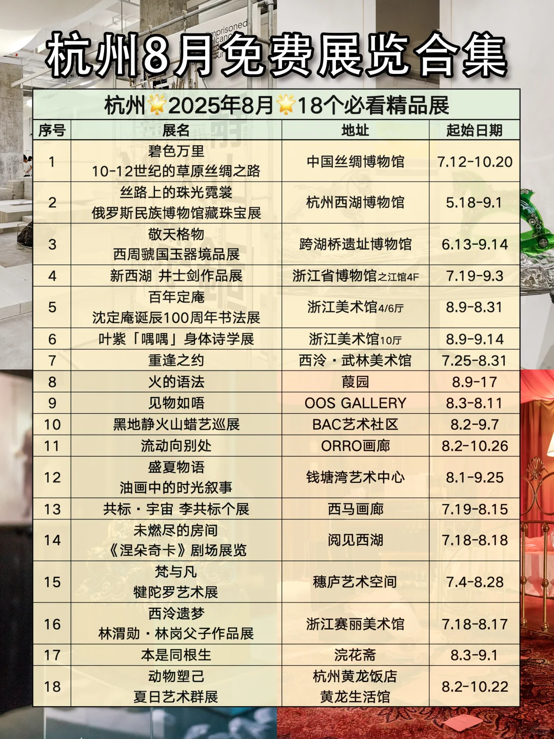 杭州8月免费看展❤️95个免费展览合集