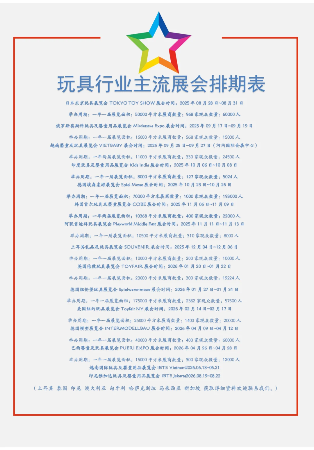 全球玩具行业重点展会排期表