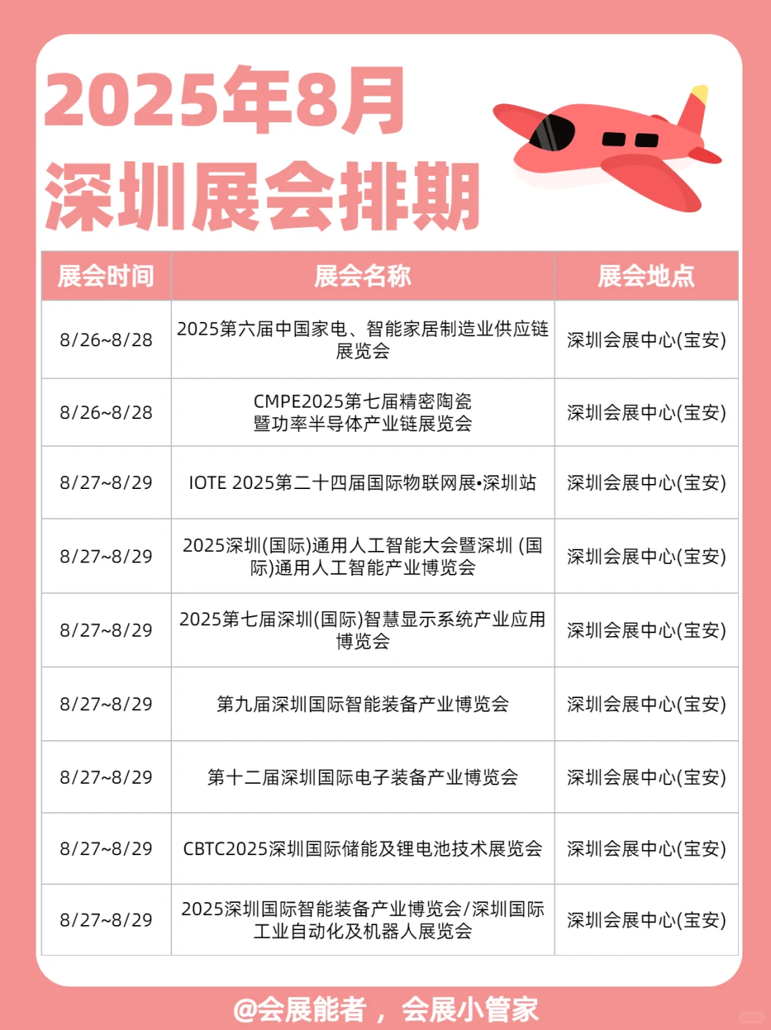 8月深圳展会排期来啦！
