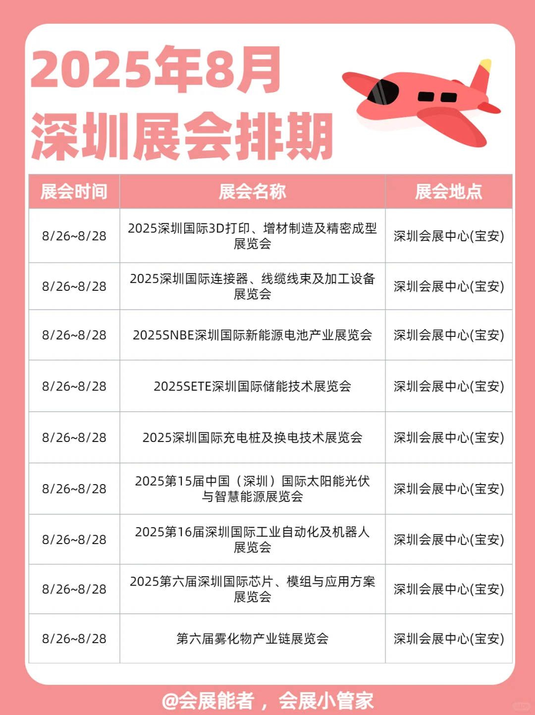 8月深圳展会排期来啦！