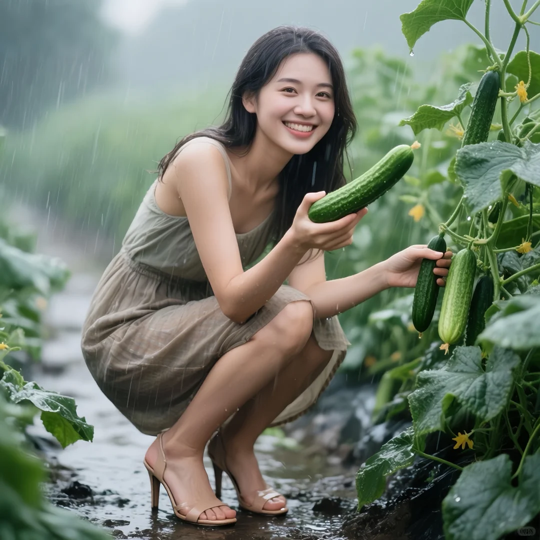 做有机黄瓜的农妇真开心～