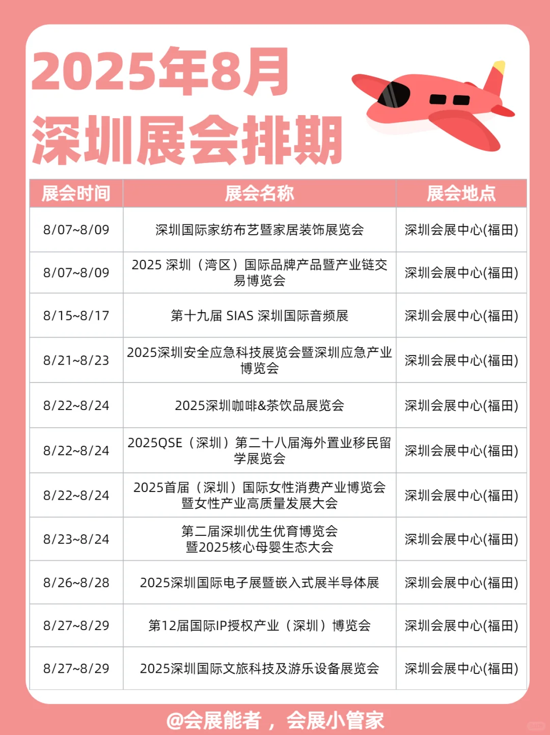 8月深圳展会排期来啦！