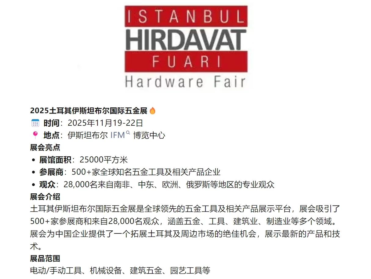 2025土耳其伊斯坦布尔国际五金展