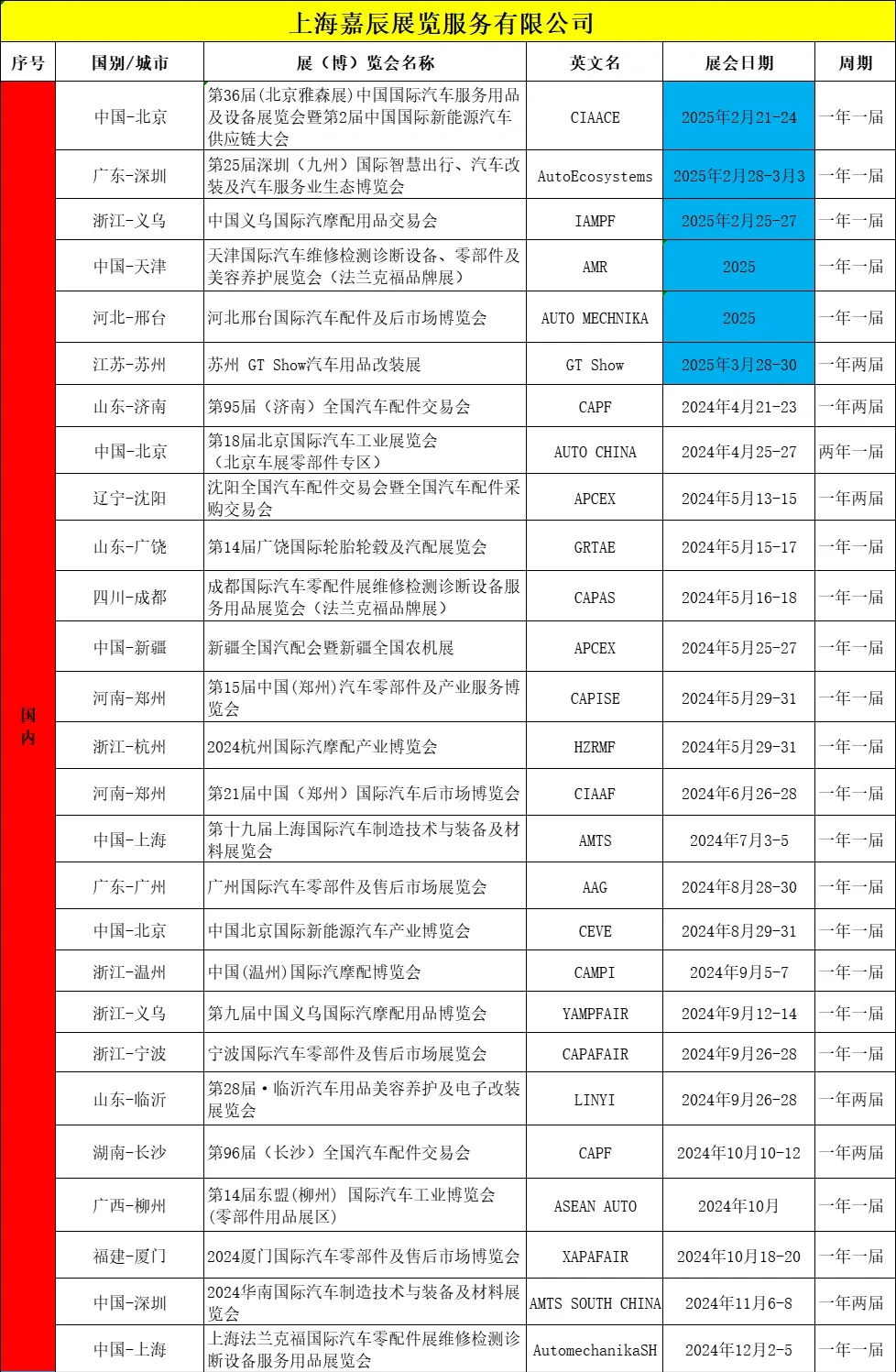 国内展会最新时间表