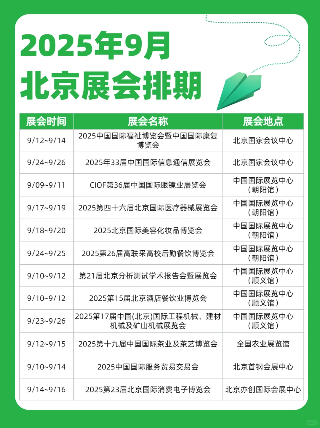 北京9月全行业展会排期新鲜出炉~