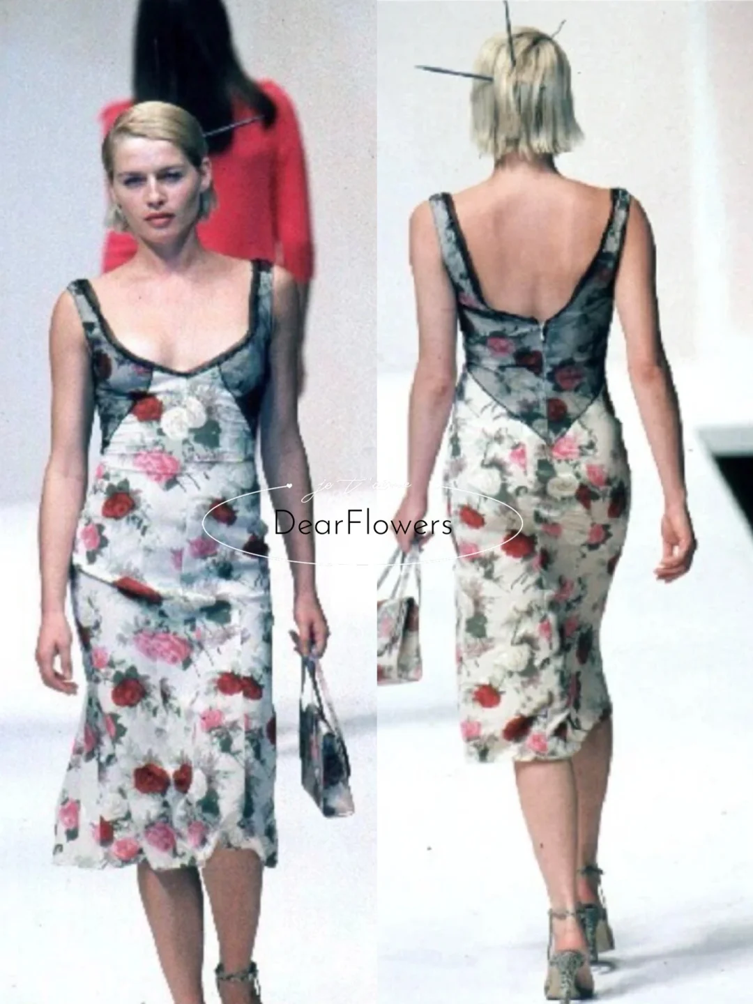 Blumarine 1999春夏秀款玫瑰钉珠连衣裙