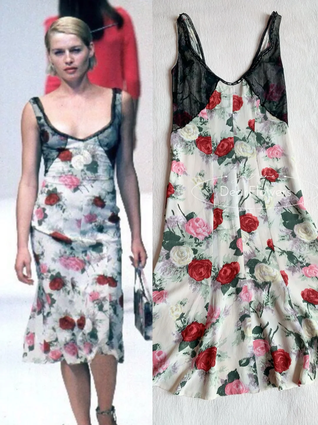 Blumarine 1999春夏秀款玫瑰钉珠连衣裙