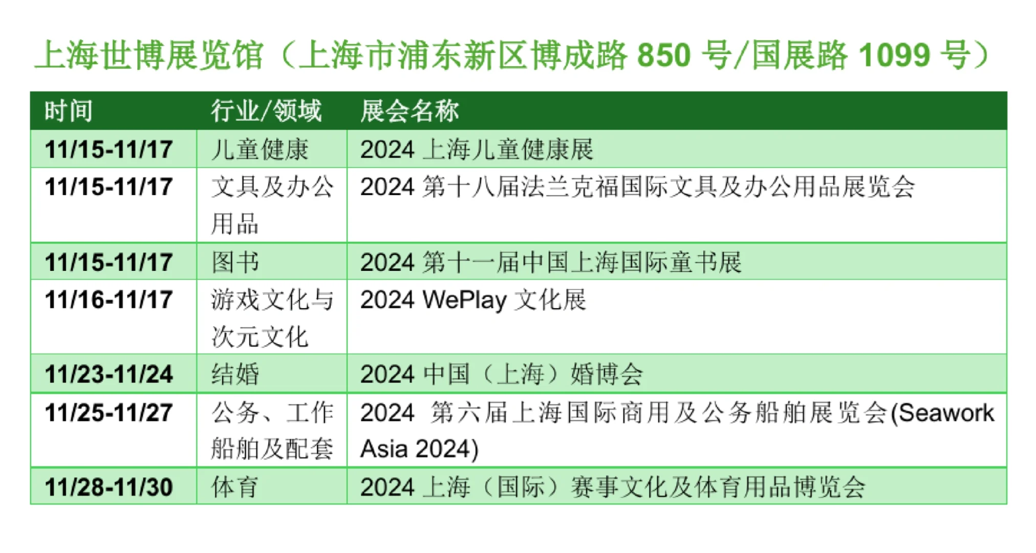 ?上海11月展会最新排期一览