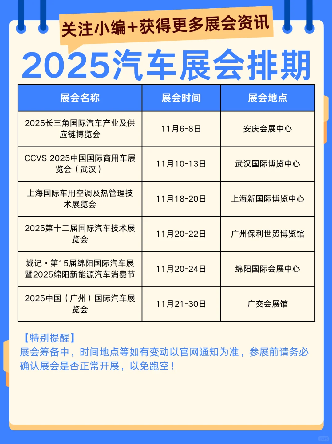 最新‼️2025年汽车展会排期表