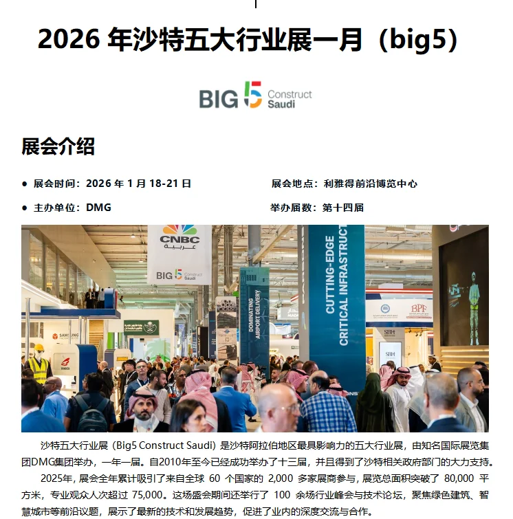 沙特五大行业展可以报名参展啦！