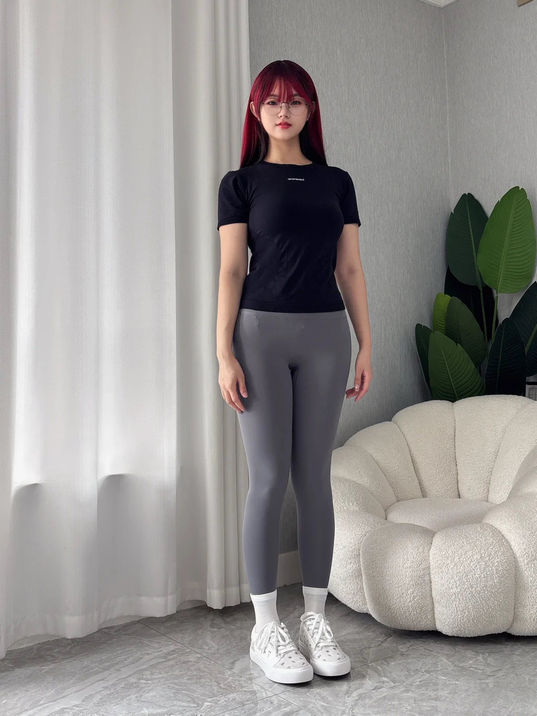 肉腿跟灰色瑜伽裤绝配~