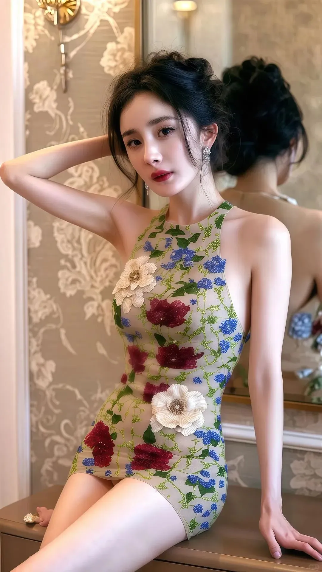 杨幂，紧身短裙差点走光！