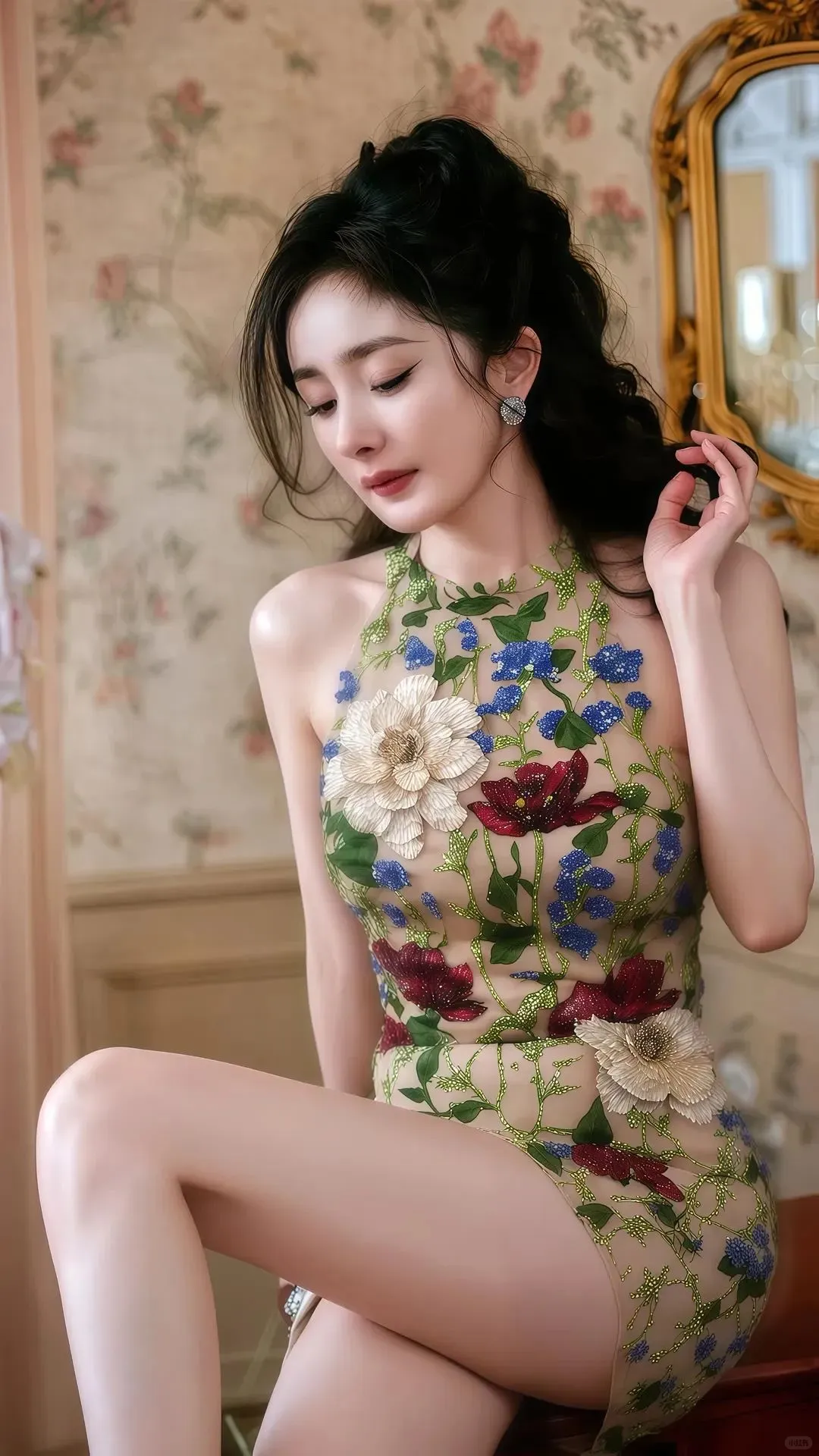 杨幂，紧身短裙差点走光！