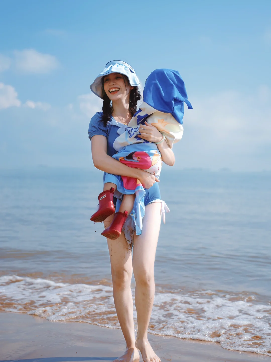 带娃去海边，亲子照这么拍自由感满满|附教程