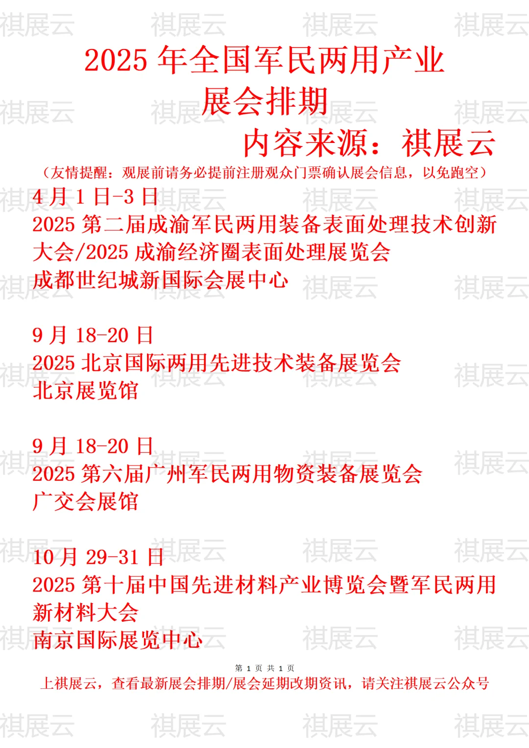 2025年下半年全国军民两用产业展会排期