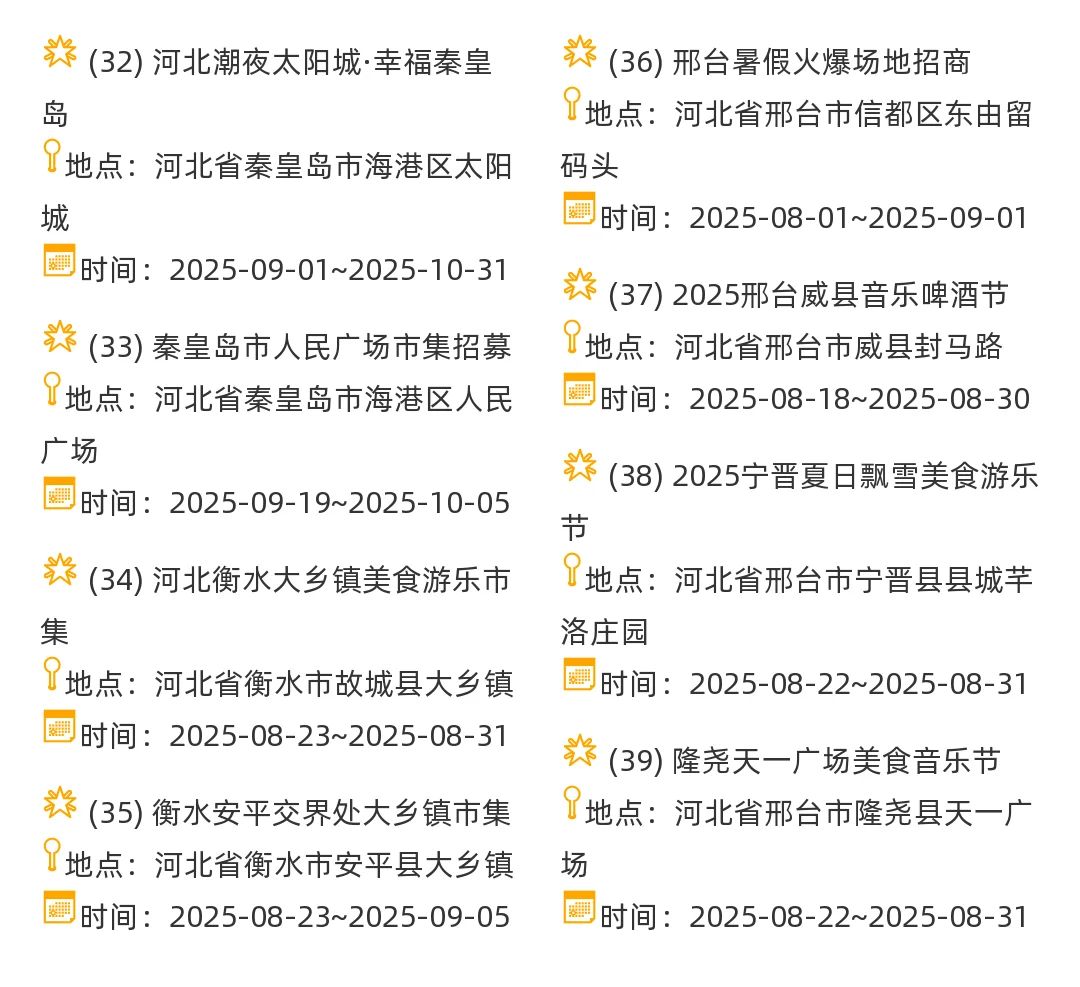 【河北省】2025年8-9月，集市信息汇总