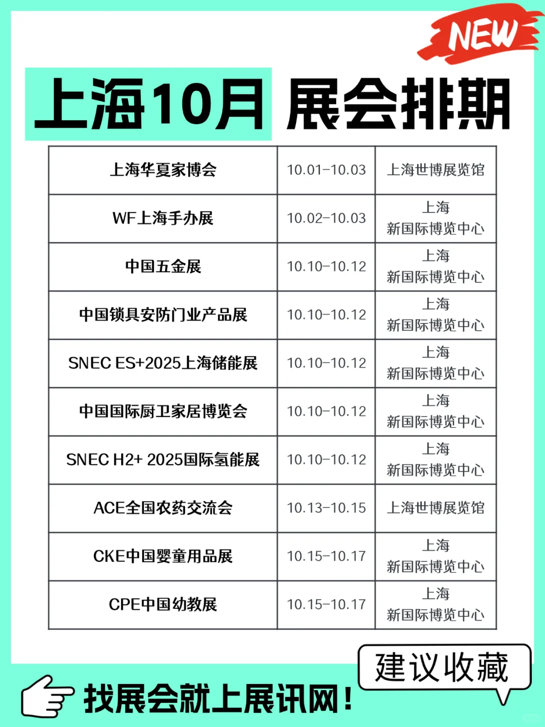 10月|上海行业展会排期表抢先看!