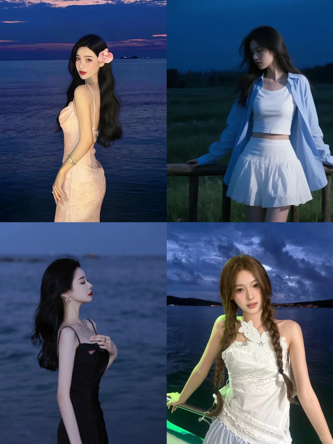 存一些海边蓝调时刻拍照姿势！！！