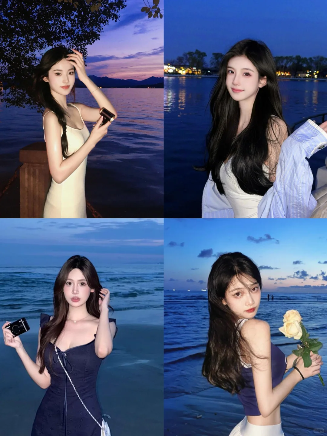 存一些海边蓝调时刻拍照姿势！！！