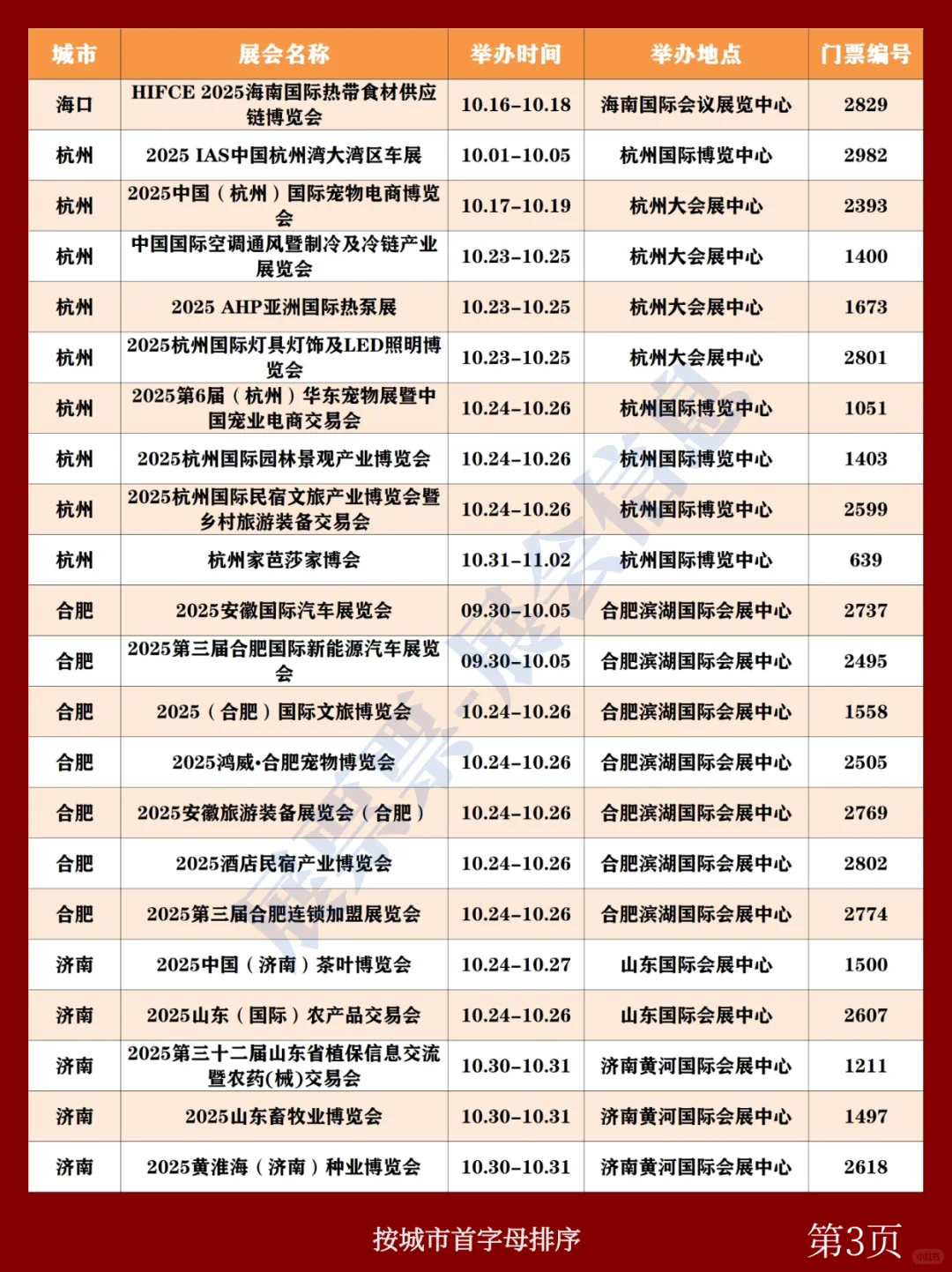 全国展会排期 | 10月展会一览表（共211场）