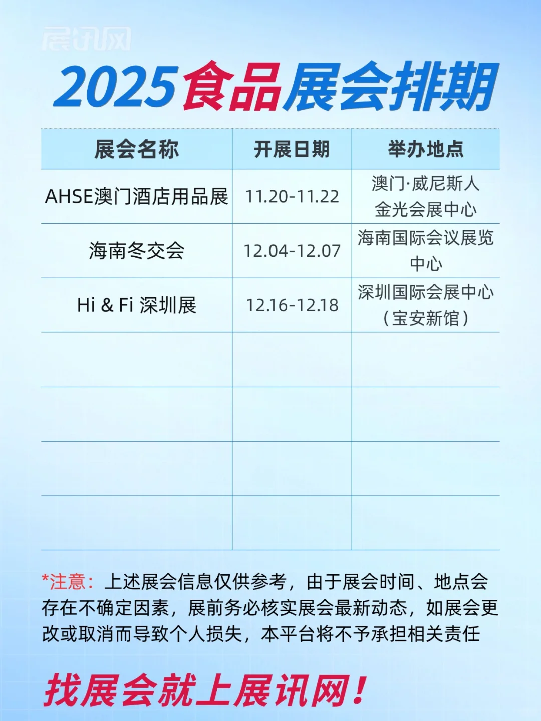 【2025|食品】展会排期一览(时间+地点)