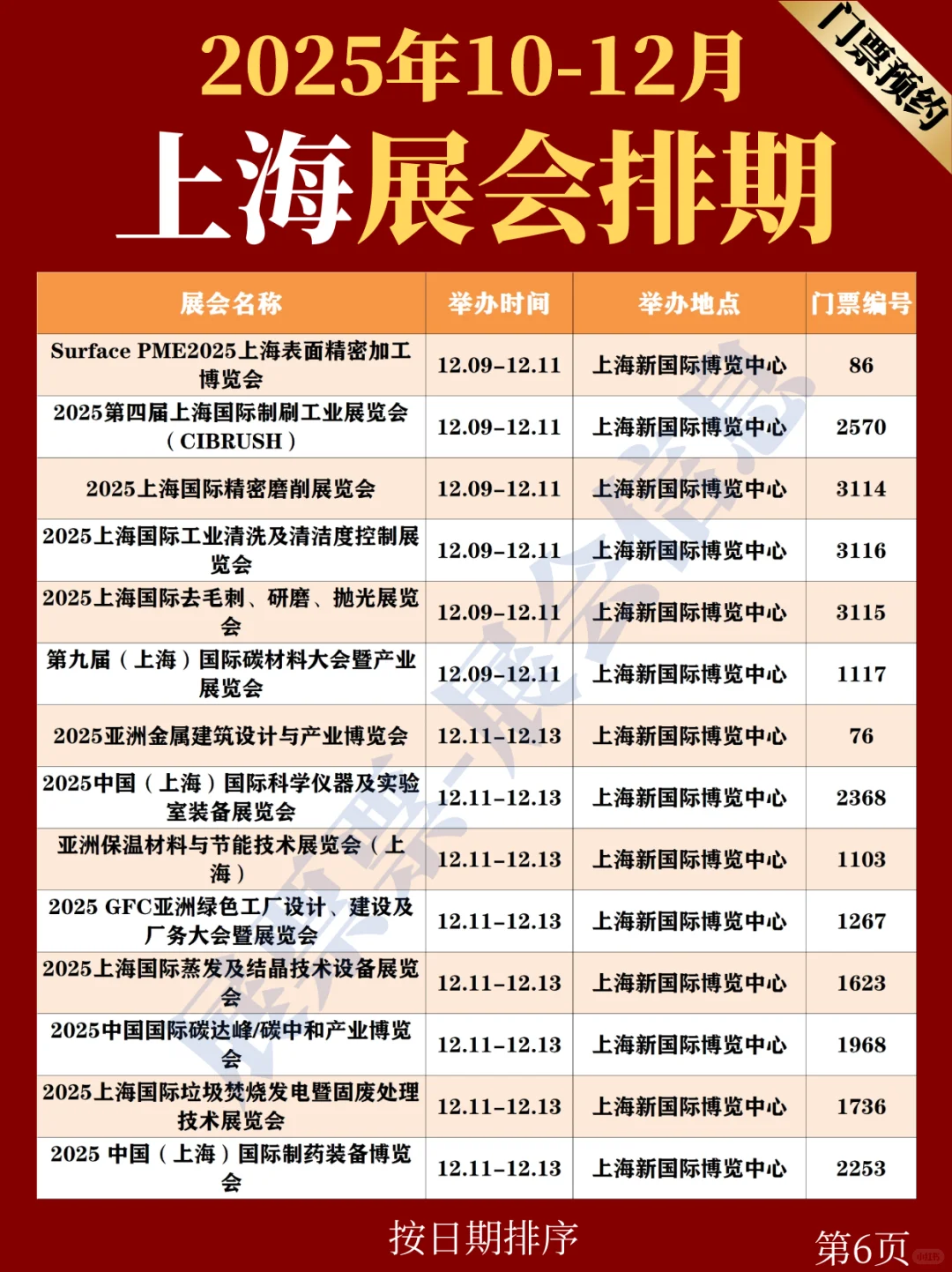 上海10-12月份展览会排期表(附领票方法)