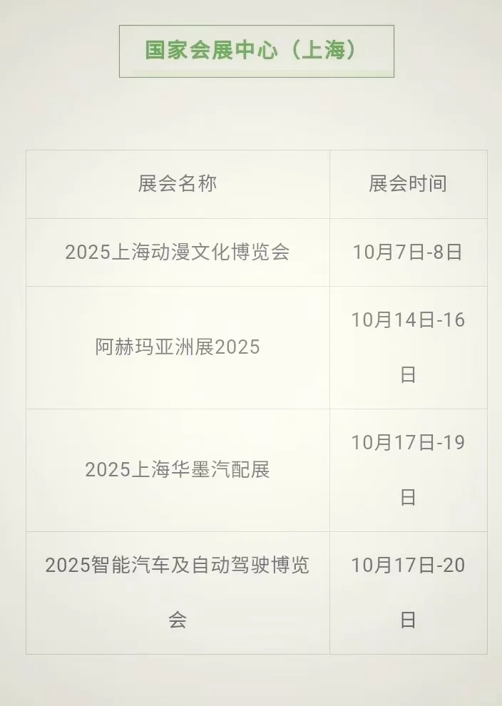 10月上海展会汇总