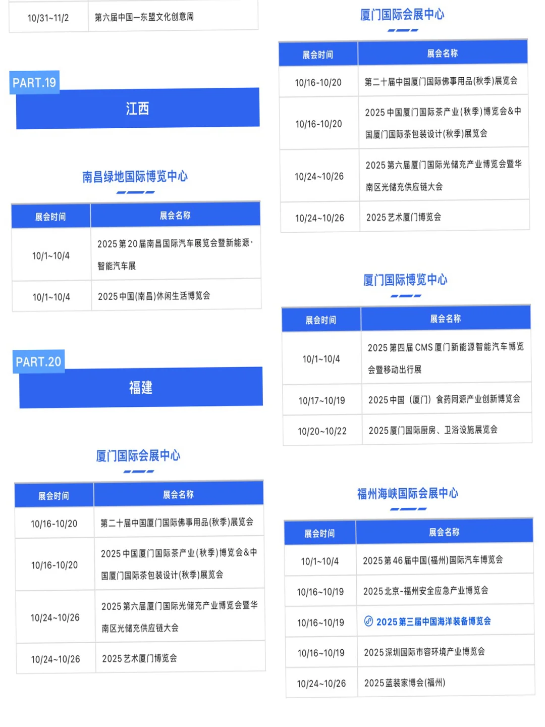 2025年10月全国展会大汇总