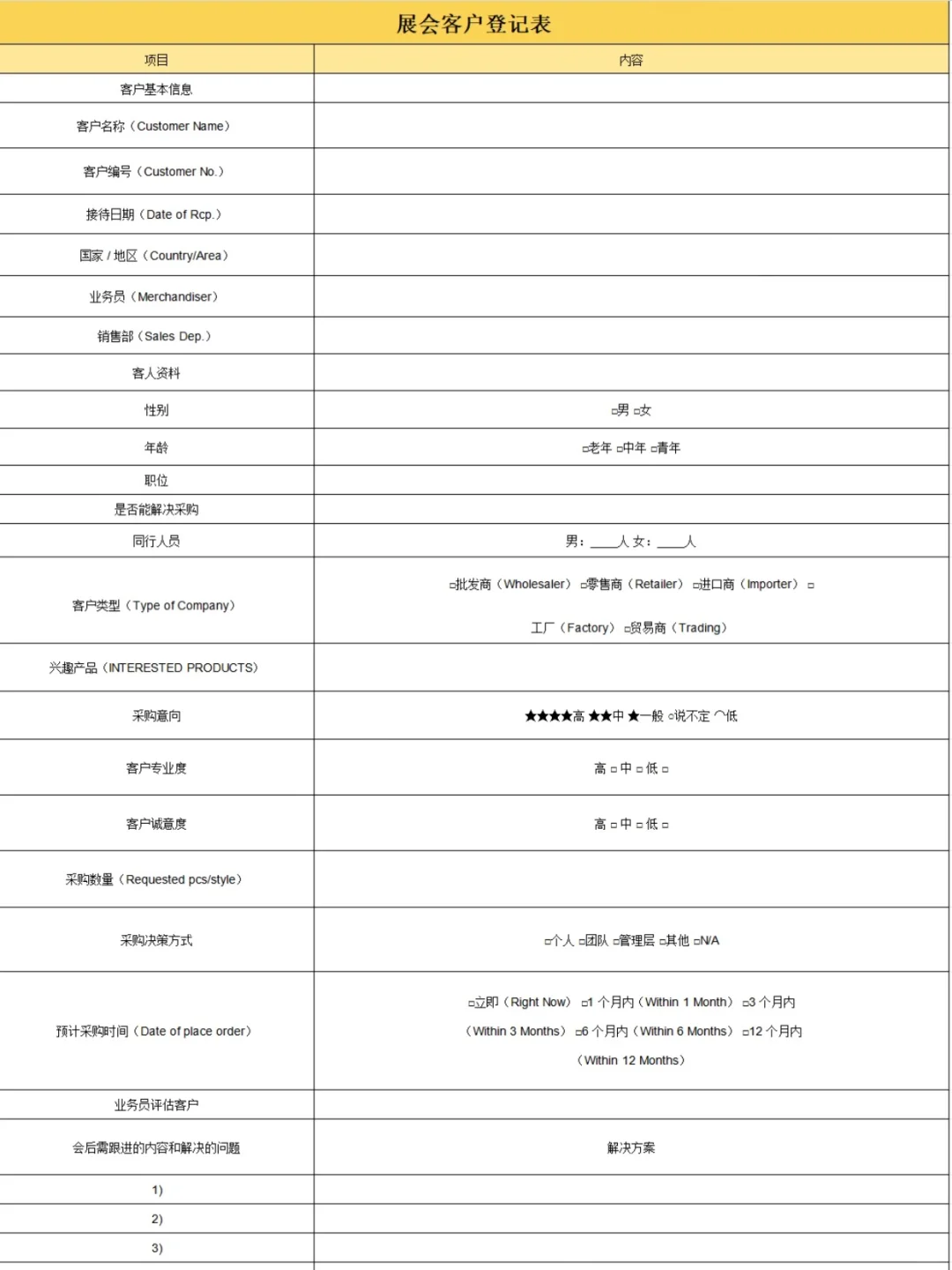 每个外贸人都必备的展会表格!!!