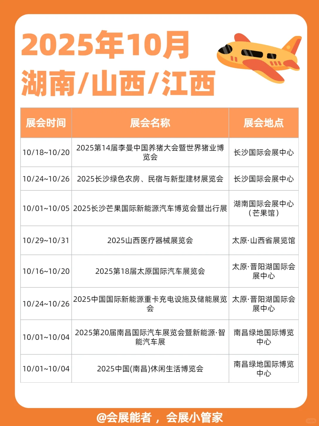 10月湖南/山西/江西展会排期，精彩提前看！