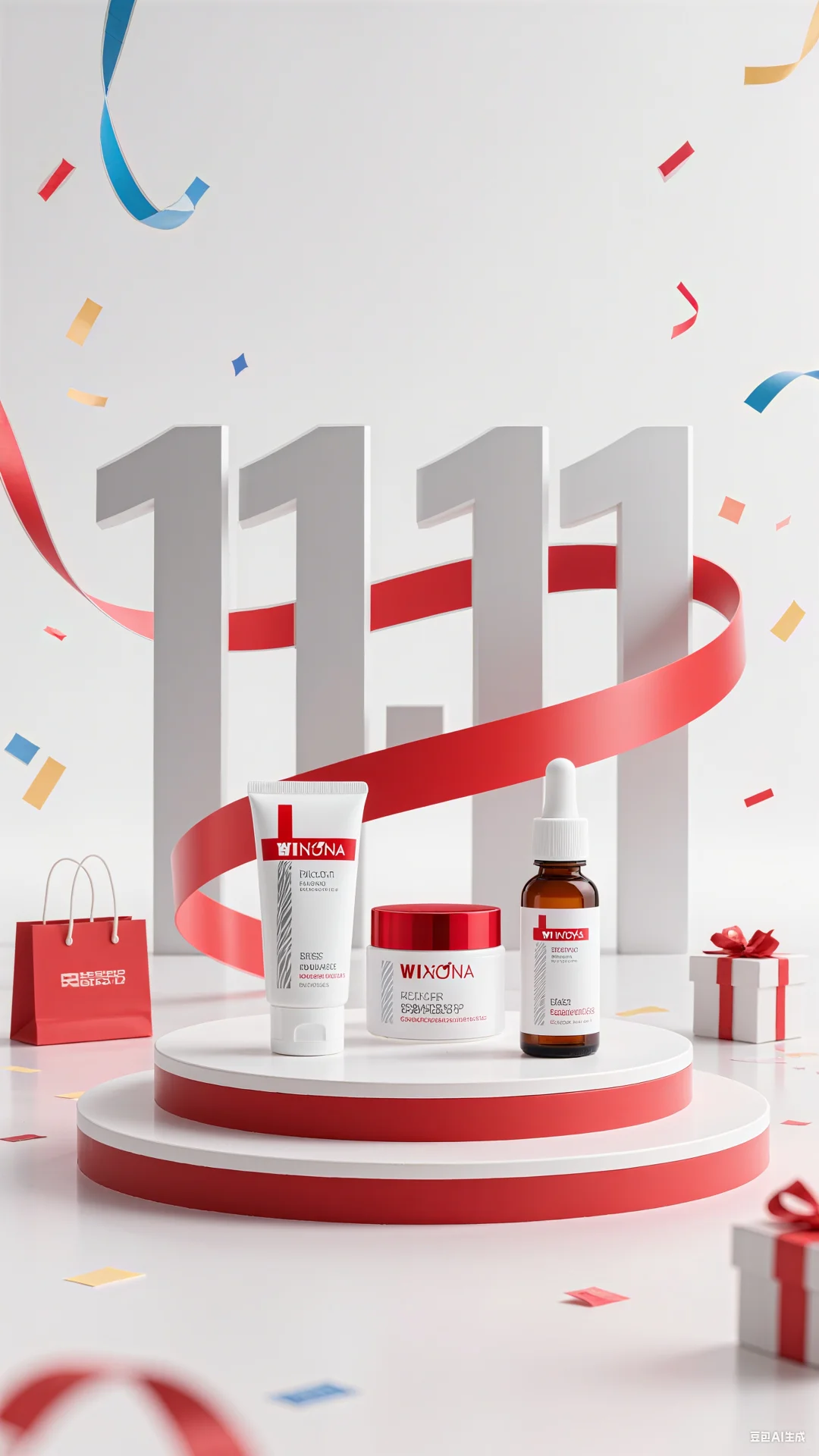 AI双11美妆电商展台背景-浅色系列