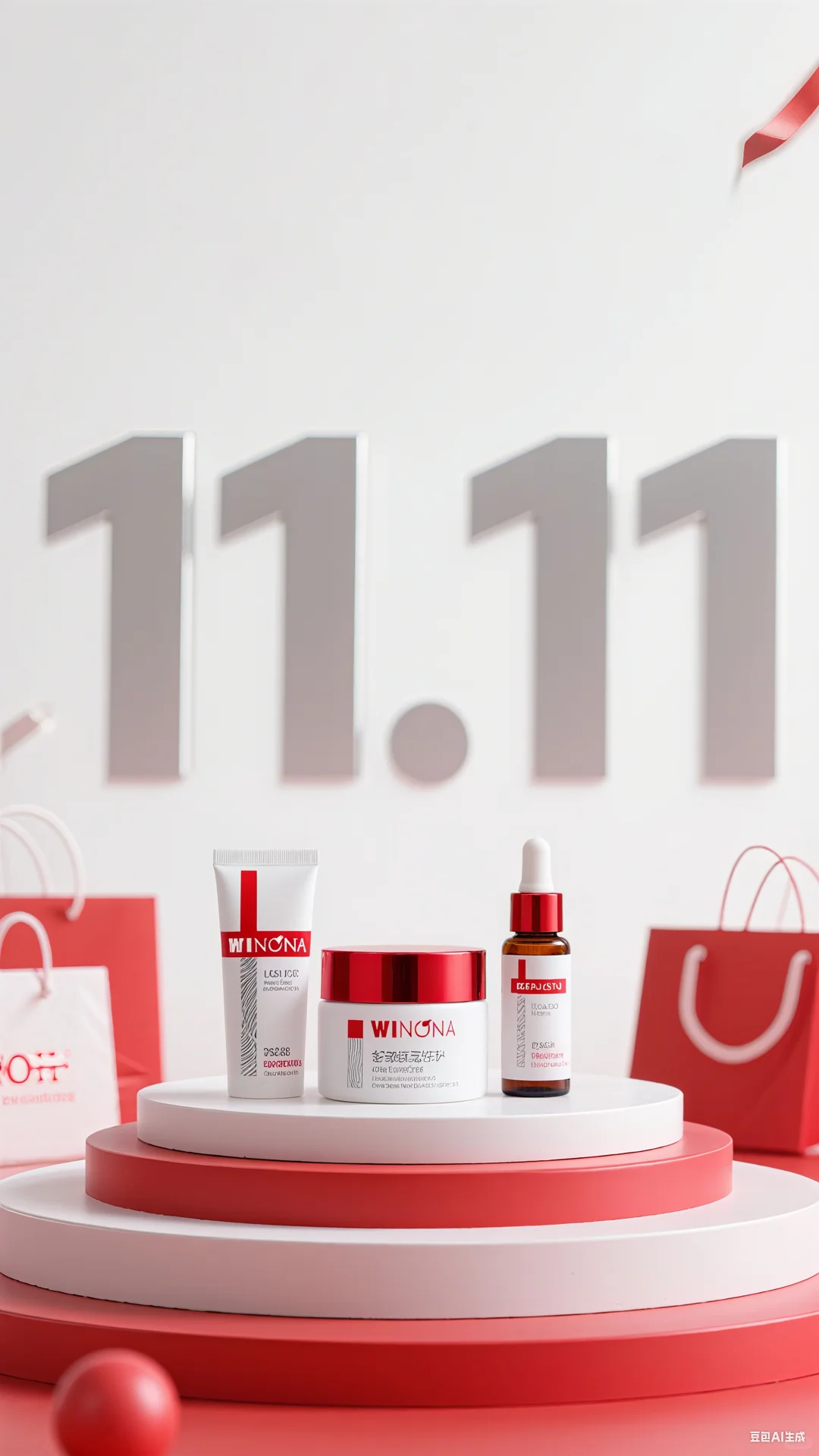 AI双11美妆电商展台背景-浅色系列