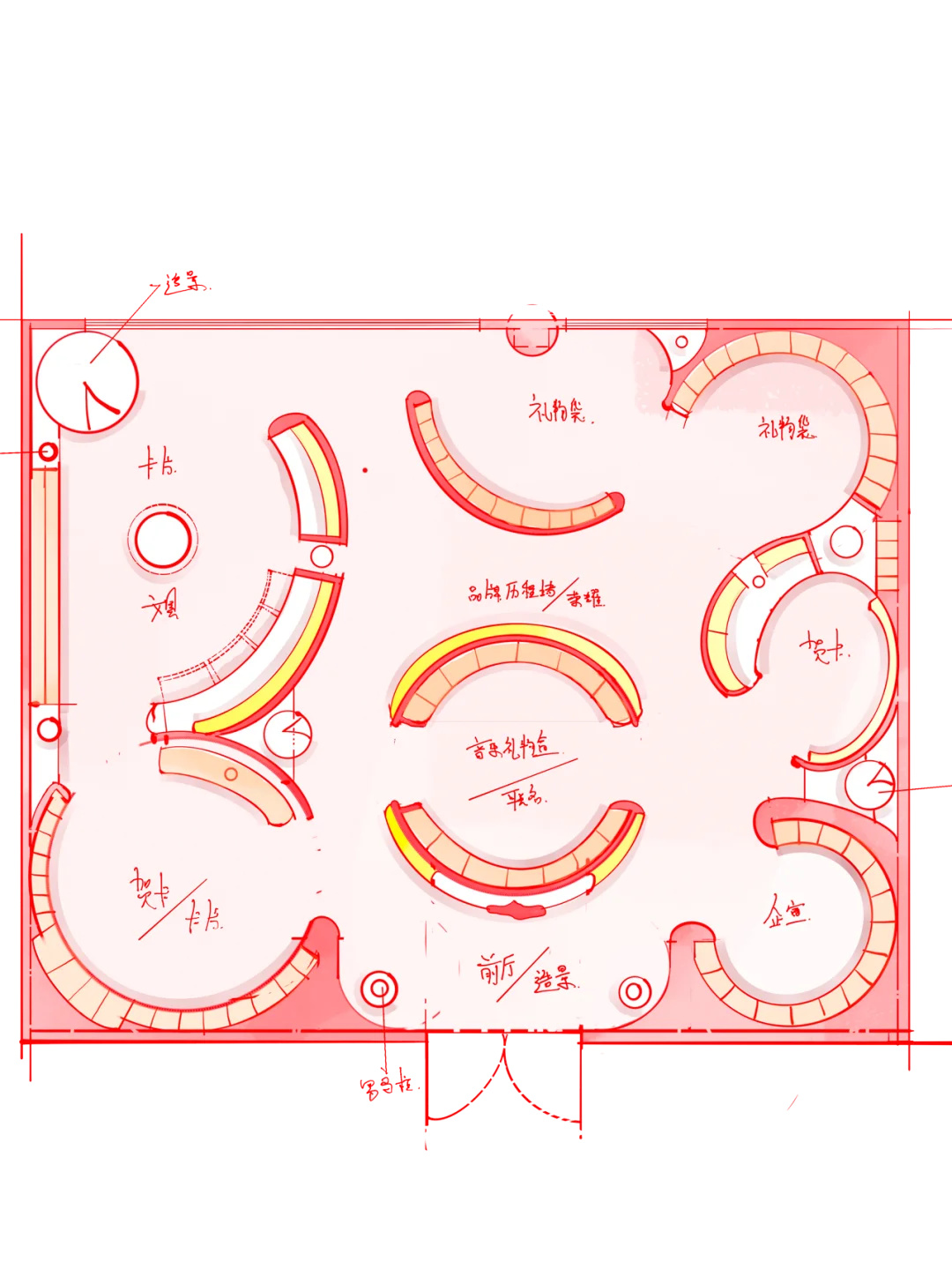 78m² 展厅平面设计，一’弧‘到底